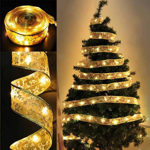 LED Cinta Luminosa de Navidad, Luces de Cadena de Hadas, Guirnalda de luces decorativas de Navidad, 5 m 50 LED brillante, cinta de encaje, decoración para Navidad, jardín, vacaciones, fiestas (B)