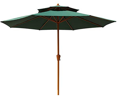 Sombrilla Sombrilla Sombrilla de jardín a prueba de lluvia de 2 niveles, con ventilación y manivela y 8 varillas, Sombrilla de sombrilla con dosel de patio al aire libre de 2,7 m, poste de hierro de