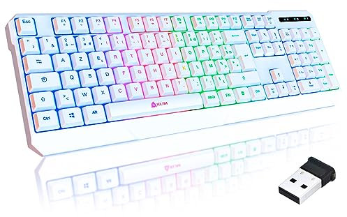 KLIM Chroma Clavier sans Fil Gamer AZERTY - Nouveauté 2023 - Clavier Gamer rétroéclairé pour PC Mac - Clavier PS4 PS5 - Blanc (Reconditionné)