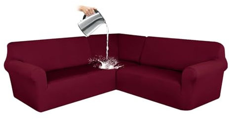 CLGTY Wasserdicht Sofabezug Ecksofa, 3 Stücke Bezug Für Ecksofas L-Form Sofa Bezug Eckcouch Antirutsch Sofahusse Für Wohnzimmer-Weinrot-5 Sitzer