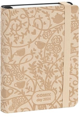 COMIX Special, Mignon Kalender 2024, 12 Monate, täglich, mit elastischer Schlaufe für Bleistift oder Stift, Verschluss mit Gummiband und Lesezeichen, 384 Seiten, Format 9 x 12,5 cm, Rosa