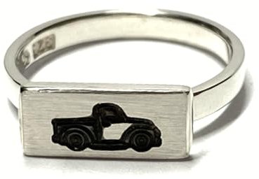 Ring 925 Silber Pick Up Lovers geschwärzt Auto Schriftzug Hobby #54