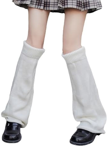 lange Beinstulpen,Lose Gestrickte Socken für Damen gestrickte Winter-Thermo-Beinstulpen, Punk-Kniestrümpfe,Gestrickte Warme Oberschenkel Hohe Socken,lange Beinstulpen für Damen und Mädchen (Weiß)