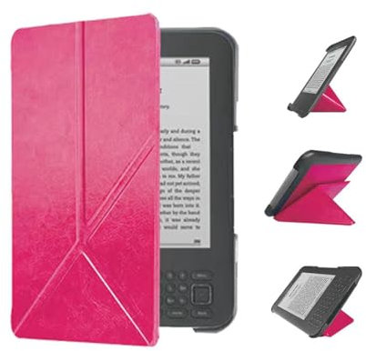 Case for Kindle 3rd Keyboard(ModelD00901) Smart PU Cover Kindle 3rd Keyboard(ModelD00901) Intelligent Support Transformers PU Leather Cover (Rose)