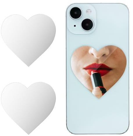 lasuroa 2 Stück Spiegel Aufkleber für Handy, Spiegel für die Rückseite des Telefons Make-up-Spiegel-Handyhülle zum Aufkleben Spiegel-Handyanhänger Acryl Spiegelaufkleber für Handyhülle (Herz)