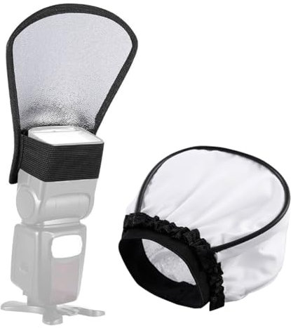 LEEQ 2 Pièces Diffuseur Flash Argent - Réflecteur de Flash, 2 en 1 Diffuseur de Flash, Argent Réflecteur avec Bande, Diffuseur en Tissu Universal, Mini Softbox Diffuseur de Flash