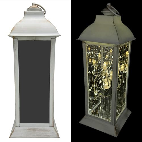 LED Laternen mit 3 integrierten Stabkerzen, LED Lichterkette, Timer und Funkeleffekt zuschaltbar - Outdoor geeignet, für draußen (1 x Weiß)