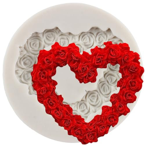 MINFEIDMS Rose Flower Silicone Moulds Rose Wreath Fondant Heart Flowers Garland Silicone Moulds for Wedding Party Cake Decorating Cupcake Topper Chocolate Gum Paste Candy Polymer Clay