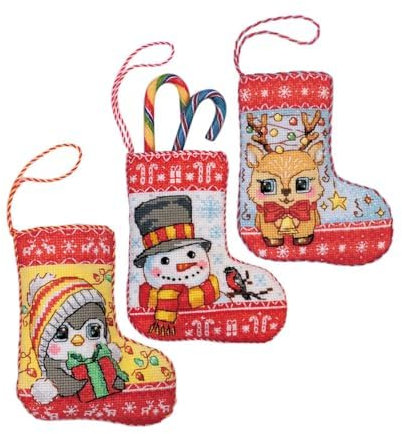 Riolis Kreuzstich Stickpackung Weihnachtsstrümpfe klein, 3er-Set, Zählmuster, a 11x15cm