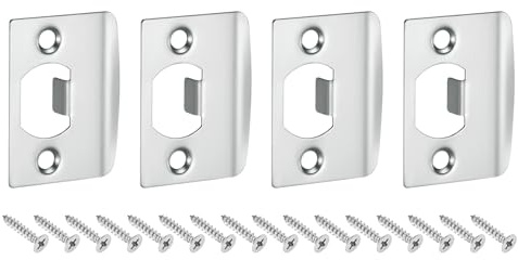 QUARKZMAN Placa de Golpe de Puerta de Seguridad 57x45mm Plateado 4pcs | Placa de Cierre con Kit de M4 Tornillos en Forma D Angulo Recto de Acero Inoxidable para Refuerzo de Marco de Puerta