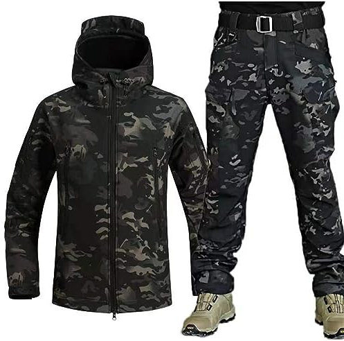 PRMTYUP MilitäRische Softshell-AnzüGe, Taktische Jacke Und Hose, Armee-Kampfanzug, Wasserdichtes Camouflage-Uniform-Set FüR MäNner, Jacke, Hose, Jagdbekleidung,07,XL