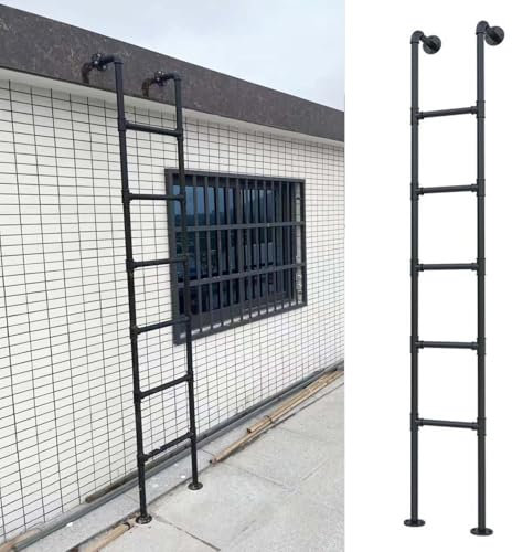 CMYUN Hochbett Leiter Lange Fluchtleiter aus Metall Zur Wandmontage, Kellerfensterschacht-Ausstiegsleiter mit Schraube, Rohr-Dachbodenleiter/Hochbettleiter, 100-180cm(Black,125cm/49)