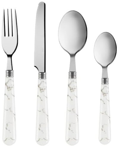 Marble Cutlery Set, 16 Pieces, Stainless Steel and Marble Handles