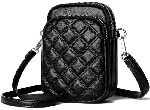 LUKUBGG Handytasche zum Umhängen, PU Leder Handy Umhängetasche Damen, große Kapazität Handytasche mit Geldbörse zum Umhängen, Gesteppte Kleine Handtasche Damen (Schwarz)