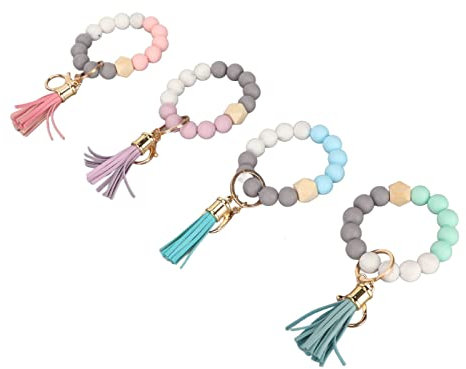 Schlüsselanhänger-Armband, Wasserdicht, 4-teiliges Schlüsselanhänger-Armband mit Karabinerverschluss, Silikonperlen für Reisen