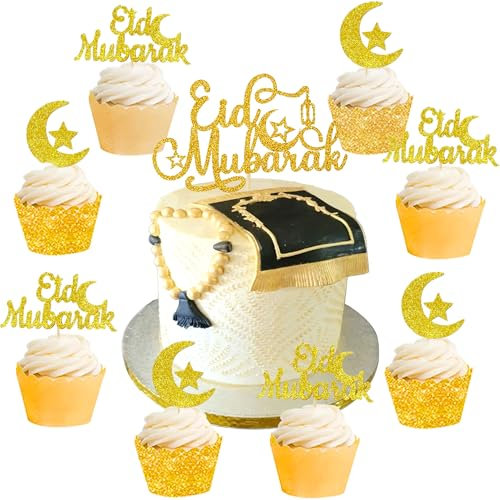 13 PCS Eid und Ramadan Dekorationen für Zuhause - Umrah Mubarak Cake Topper und Festliche Dekorationen