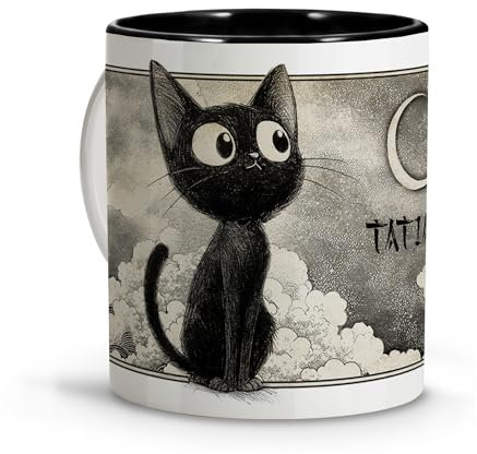 Taza personalizada con nombre. Taza con Dibujo de Gato Estilo Anime. Tazas Originales para Regalar. Regalos para Amantes Gatos. Taza Bonita. Anime Accesorios. Taza cerámica 330ml. Taza Gato Negra