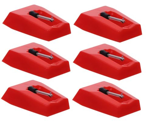 6 Stück Ersatznadeln für Plattenspieler, Vinyl Plattenspielernadeln | Rot, Kunststoff und Aluminium, Klare Wiedergabe mit Präziser Positionierung, Einfache Montage