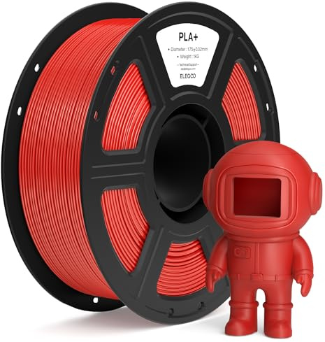 ELEGOO PLA+ Filament 1.75mm Echtes Rot 1kg, 3D Drucker Filament | Hochfestes PLA Plus 3D-Druckmaterialien, Maßgenauigkeit +/- 0,02mm, 1KG Spule (2.2lbs) für die Meisten 3D-Drucker