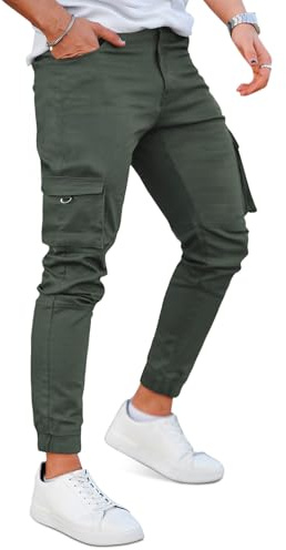 GINGTTO Cargo Trousers for Men Slim Pants Stretch Joggers Green 32