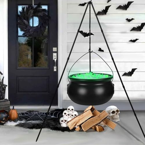 DTYDECLE Halloween Große Hexenkessel, Großer Hexenkessel mit 130 cm Dreibein Schwarz Kunststoff Großer Süßigkeiten Hexen Kessel für Halloween Haus Party Deko