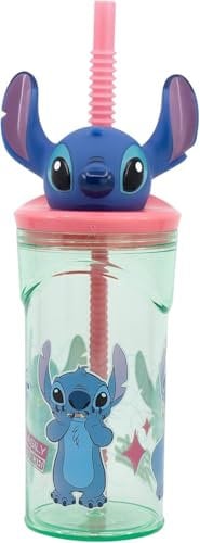 Vaso con figura 3D de Disney Stitch con pajita, taza reutilizable sin BPA de 360 ml, divertido vaso de personajes para niños, ideal para la escuela, picnics o viajes, diseño oficial