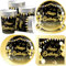 Bikasun Black and Gold Party Tableware Set, Birthday Party Tableware Set for 16 Guests, Happy Birthday Paper Plates, Plates, Cups, Napkins, for Birthday Decoration, Boys and Girls Parties