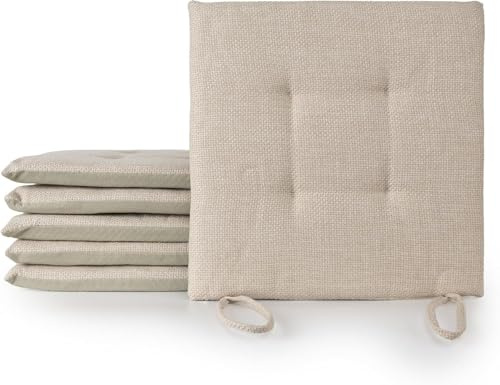 DH DREAMER HOME Cojines para Silla Usos Interior y Exterior 40x40x5cm Extra Suave Tejido Trenzado - Cojin de Asiento Decorativo de Poliéster Lavable Cómodos Acolchados - Beige, Pack 6