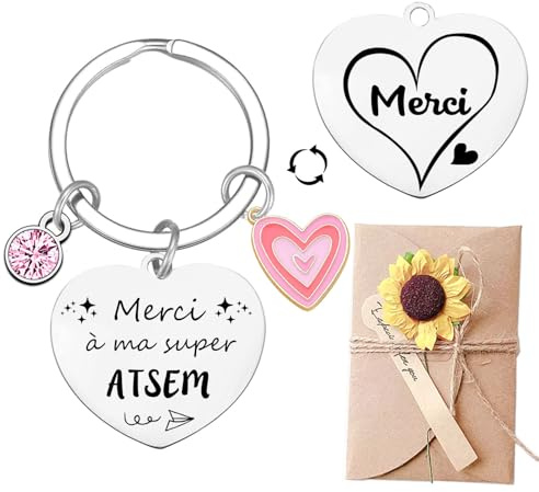 YJYJZX Atsem Porte clef Cadeau Atsem Porte-clés en Acier Inoxydable argenté,pour Atsem,Merci Atsem Cadeau Atsem d'école Fin d'annéetsem Idea Kindergarten Assistant Gift