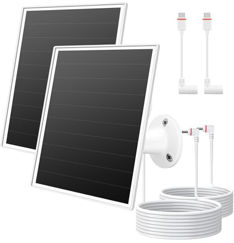 Panneau solaire 6 W pour caméra Ring - Chargeur d'alimentation avec voyant lumineux, 2 chargeurs solaires à charge rapide pour batterie Ring Stick Up Cam/Pro, étanche IP65, câble de 4 m, blanc