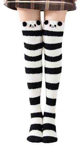 VASANA Womens Thigh High Fuzzy Socks Winter Over Knee Leg Warmer Cute Cartoon Long Striped Stocking Warm Fluffy Cozy Knee High Socks