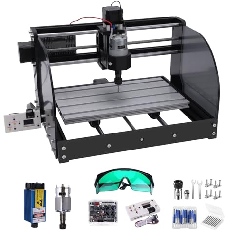 2-in-1 CNC-Fräsmaschine mit 7W Modulgravur, Aufgerüstete CNC Graviermaschine für PCB PVC Holz DIY, mit GRBL Steuerung Offline-Steuerung, 20-teilige Fräserbits(3018-Pro-MXA)