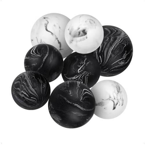 Creative Scents Black & White Small Set of 8 Marble Look Decorative Balls for Bowls – Decorative Orbs Spheres for Coffee Table Centerpiece, Dining Table, Living Room - Modern Bowl Fillers for Home