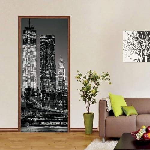 Türtapete Selbstklebend 77x200 cm New York Türaufkleber 3D Stadtgebäude Türposter Türfolie Poster Tapete PVC Wasserfest für Schlafzimmer Wohnzimmer Tür B-4746