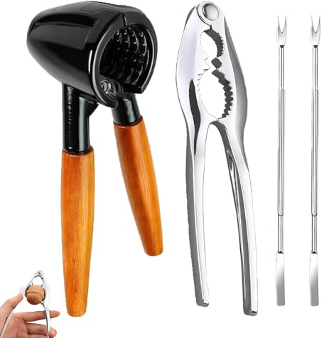 AEMCHDM 4 Teiliges Set Nussknacker Walnüsse, Metall Trichterförmigen Walnussknacker mit 2 Nuss Pickern, Haselnussknacker Edelstahl, Meeresfrüchte Werkzeug Set Für Haselnüsse Paranüsse Krabben
