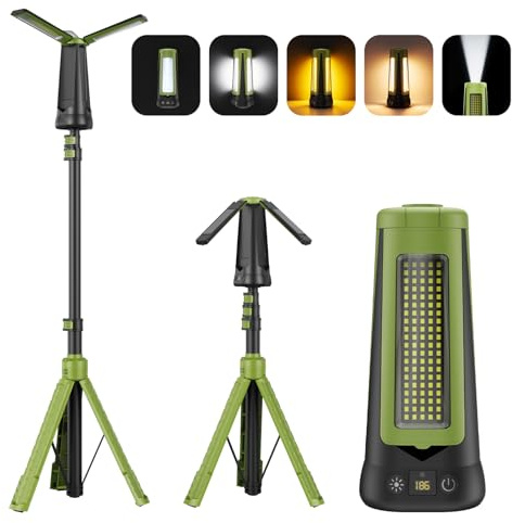 Minthouz Solar-Powered Multifunctional Camping Light with Remote & Stand, 9000mAh Rechargeable 4500 Lumens Dimmable Cordless Work Light for Camp, Fishing, Garage, Power Outage