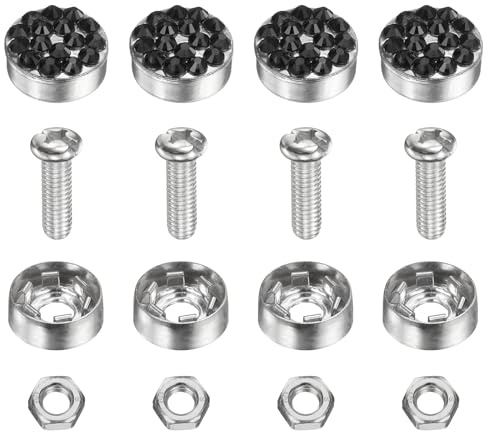PATIKIL 4 Pcs Anti Theft License Plate Screws Kits, Tag Plate Mounting Hardware, Rhinestone Design Screw Cap Cover Fitting for (Motorcycles/Cars/Trucks), Black