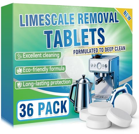 Inpumo Kettle Descaler Tablets, 36 Pcs Powerful Limescale Remover for Kettles, Irons, Shower Heads, Cafetieres, Odour-Free, Fast-Acting, Individually Wrapped Kettle Cleaner Descaling Tablets