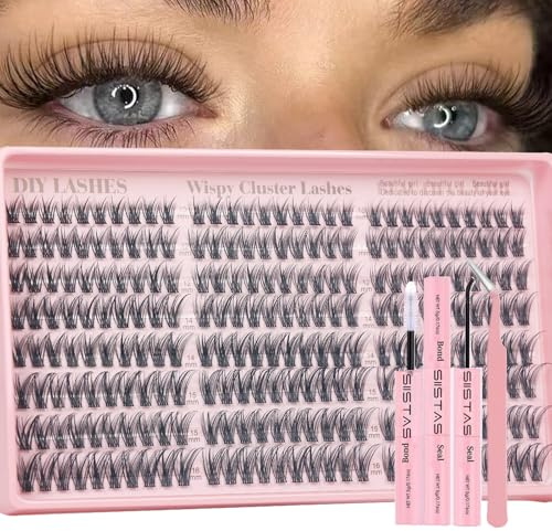 Cluster Lashes Kit Lashes Individual Eyelashes Kit 240Pcs Lash Clusters with Glue Fairy Eyelash Clusters D Curl 10-16mm Lash Clusters Kit with Bond and Seal Waterproof and Tweezers(Black Kit)