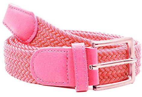 Charmoni - Sienna - Ceinture femme tressée - élastique et cuir synthétique - boucle en acier argenté - hauteur 3 cm - 90/105 cm - TU taille unique (rose pâle)