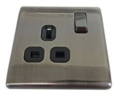 Pewter Single Power Plug Socket Switched DP Home 13 Amp Raised Screwless