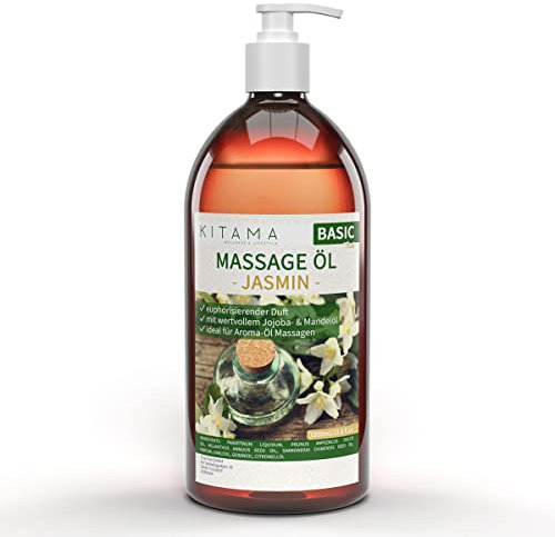 Kitama Massageöl Aroma Jasmin - Körper-Öl für Massagen - Pflegeöl - Aroma-Öl - pflegendes Entspannungs-Öl - Thai - 1000ml (1-Liter)