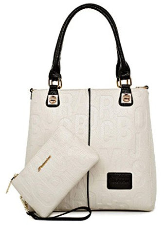 DEERWORD Damen Schultertasche Taschen Frauen Elegant Tasche Italien Vintage PU-Leder 5706 2-teilig set Nicht-Gerade Weiss