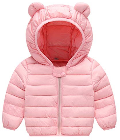 Kids Puffer Jacket Winter Hooded Coat Padded Jacket Lightweight Outerwear Boys Girls Outfits Pink 3-4 Years