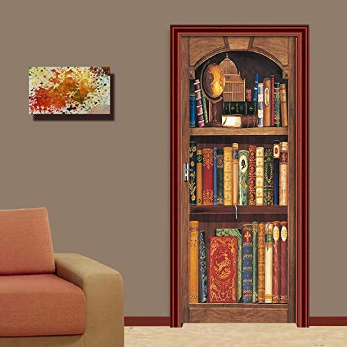 XXXCH 3D Türaufkleber 80X200CM Vintage Bücherregal Türtapete selbstklebend TürPoster - Fototapete Türfolie Poster Tapete Meer Aufkleber DIY Selbstklebende Wandbild PVC Wasserdichte Tapete