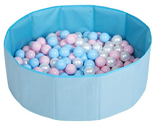 SELONIS Piscine À Balles Multicolores Piscine Pliable 300 Balles pour Les Enfant, Bleu: Babyblue/Rose Poudré/Perle