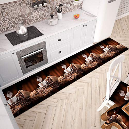 PETTI Artigiani Italiani - Küchenteppich Läufer Küchenläufer rutschfest und waschbar 52 x 280 cm Design Kaffee 1 100% Made in Italy
