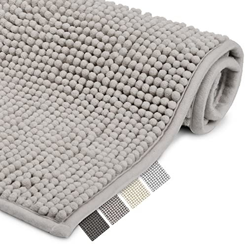 Beautissu Badematte rutschfest 50x50 cm Chenille Badezimmerteppich Flauschig Badteppich rutschfest waschbar Badvorleger Bad Teppich Badezimmer Duschvorleger Badematte Grau – BeauMare WR