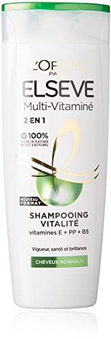 L'Oréal Paris Elseve 2 in 1 Multi-Vitamin-Revitalisierendes Shampoo für normales Haar, angereichert mit Vitaminen E Pp B5, 290 ml
