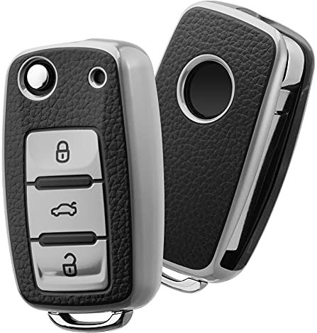 OATSBASF Autoschlüssel Hülle VW, VW Golf Schlüsselbox, Schlüsselhülle Cover für vw Polo Passat Skoda Seat 3-Tasten (P-Silber)